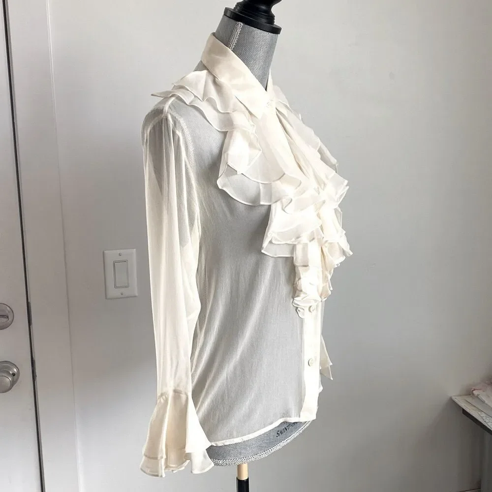Classieques Nordstrom Silk Ruffled Long Sleeve Blouse sz XS Romantic Boho Chic - Picture 3 of 10